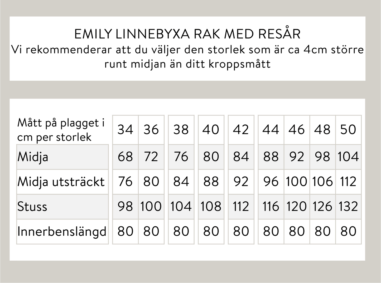 Emily linnebyxa rak med resår - Ljusbeige