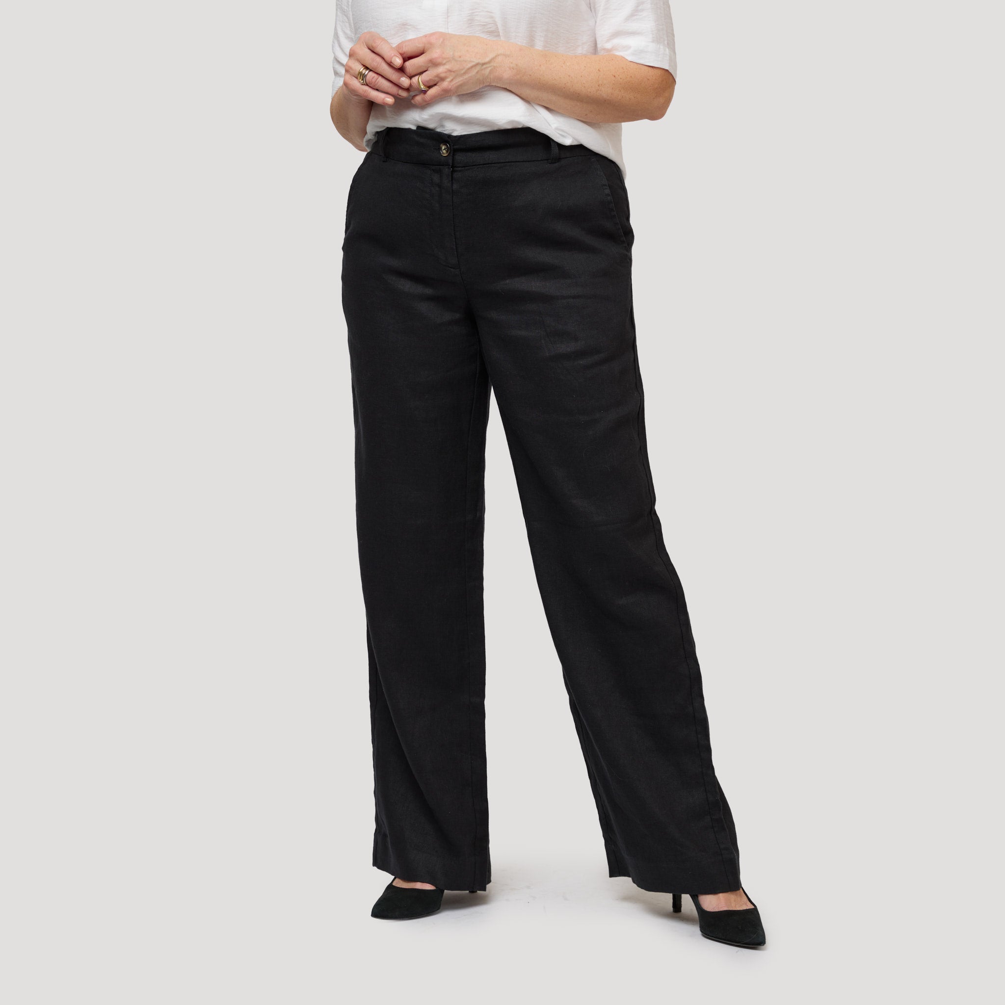 Emily linnebyxa rak med resår - Svart