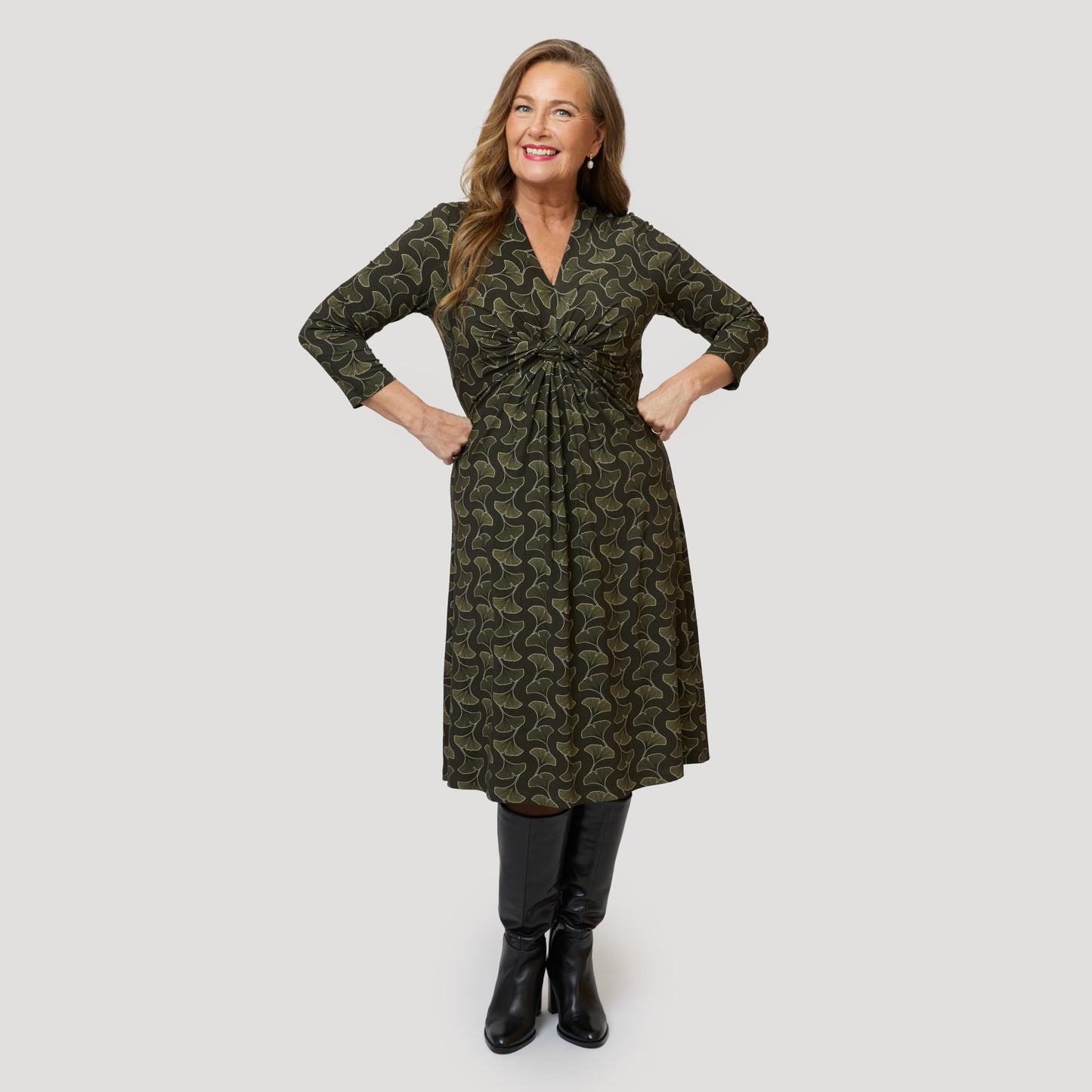 Sasha klänning - Grön mönstrad