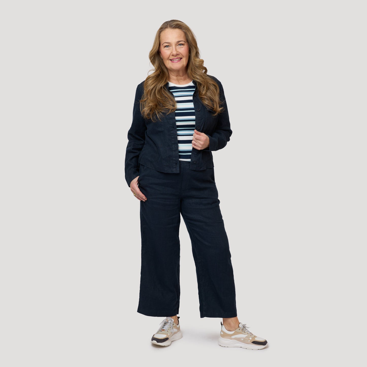Emilyn pellavaiset nilkkahousut - Tummansininen